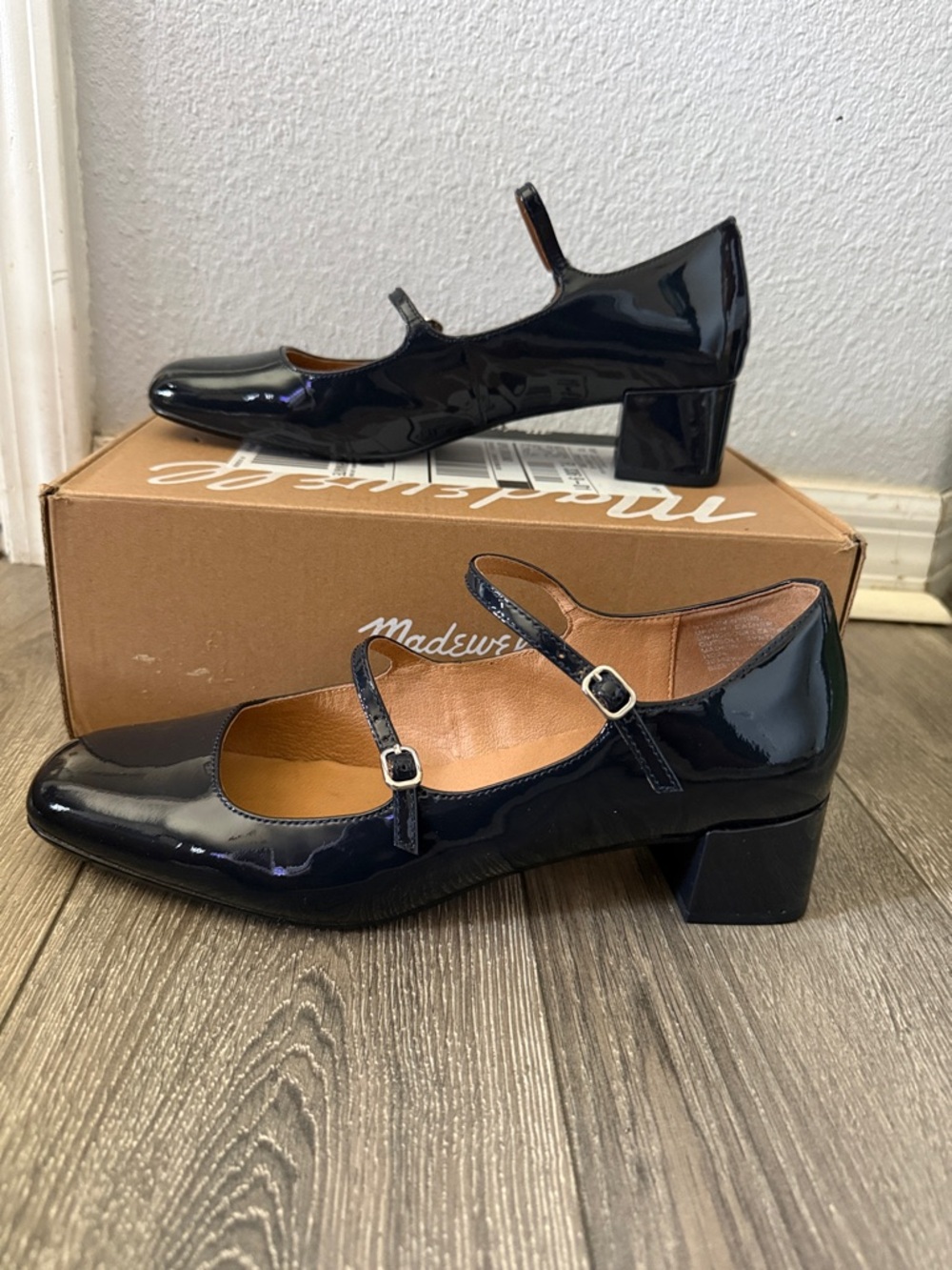 Madewell Women’s Navy Patent Mary Jane Block Heels
